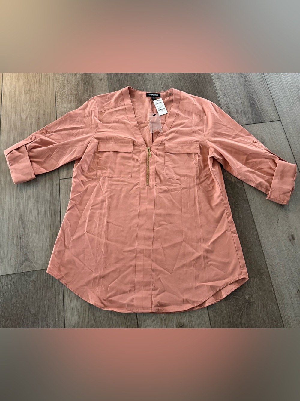 Express Women's Dusty Rose Zip-Front V-Neck Tunic